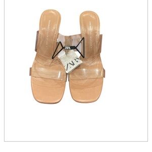 Zara Women's Tan Heels With Clear Vinyl Straps Size 8